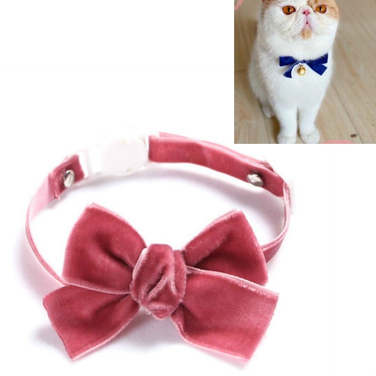 Velvet pet collar with rose pink bowknot and adjustable strap, no bell.