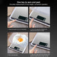 Digital kitchen scale with transparent container and hand pressing tare for zero