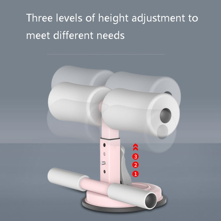 Abdominal crunch assist device with adjustable post and white foam rollers on pink base