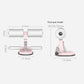 Abdominal crunch assist device size diagram with white foam rollers and pink base