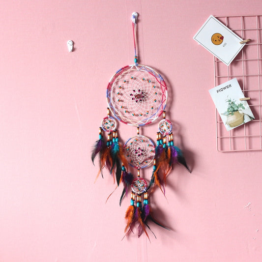 Home Hand Woven Colorful Bohemian Dream Catcher, Flowers, Wooden Beads