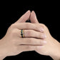 Smart temperature display ring in gold tone on finger with °C indicator