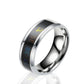Silver smart temperature display ring, black band showing rainbow temperature digits
