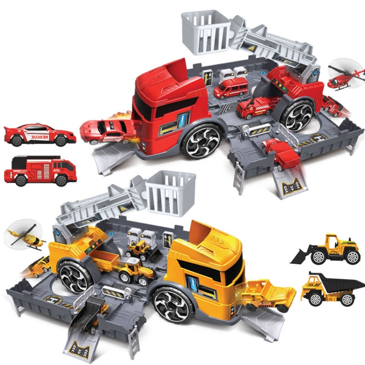 Children Toy Tractor Container Truck Simulation Parking Lot Car Model Set, Engineering vehicle, Fire Engine