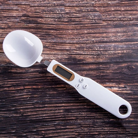 White ABS digital measuring spoon scale with LCD screen and scoop bowl