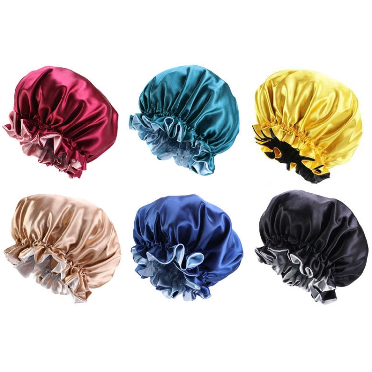 Satin round sleep hats in multiple colors, gathered crown with ruffled trim