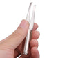 Chrome LED eyebrow tweezer held in hand, with twin angled tips