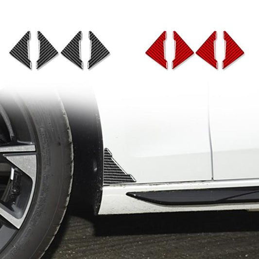 Car door corner anti-collision stickers in black and red, shown on vehicle edge