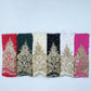 Assorted beaded chiffon long headscarves with gold motif panels in multiple colors