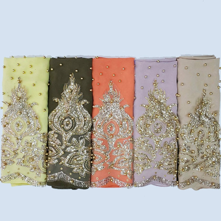 Assorted beaded chiffon long headscarves with gold embroidery and dot detailing
