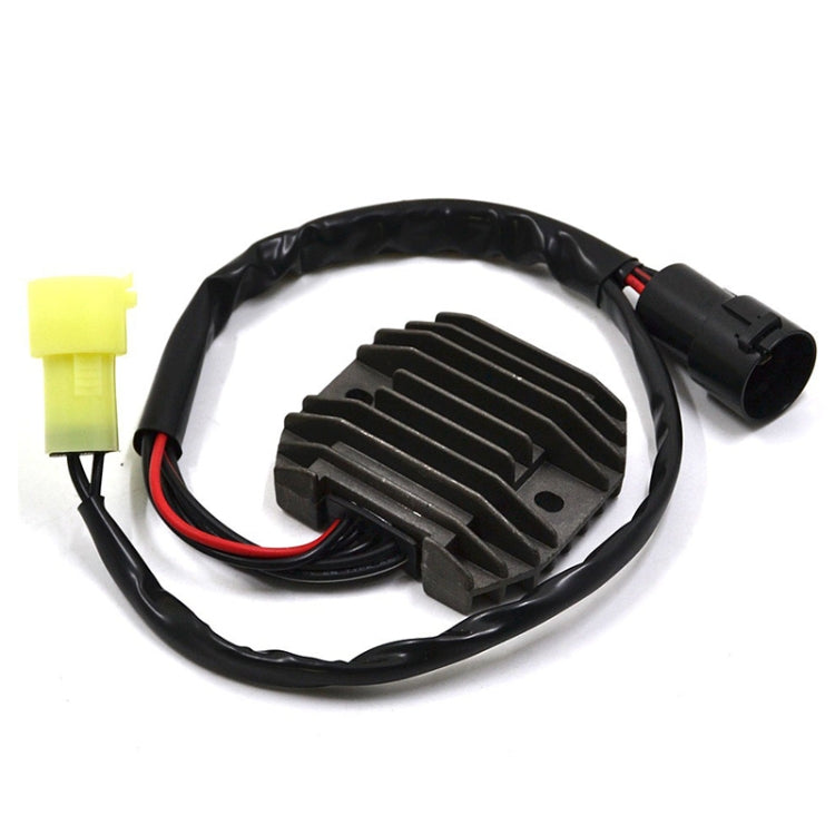 Motorcycle rectifier regulator with black heat-sink, wire harness, and plugs