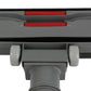 Close-up of gray floor brush head with two red vents and wheel housings