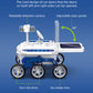 White solar Mars car toy with adjustable solar panels, camera mast, and six rubber tires.