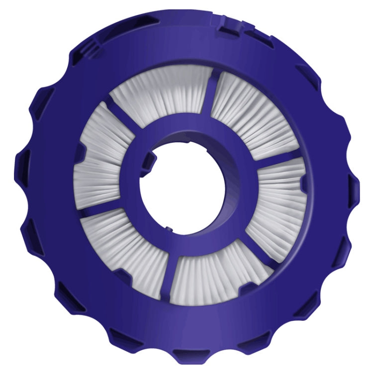 Blue and white HEPA vacuum cleaner filter with circular vent opening