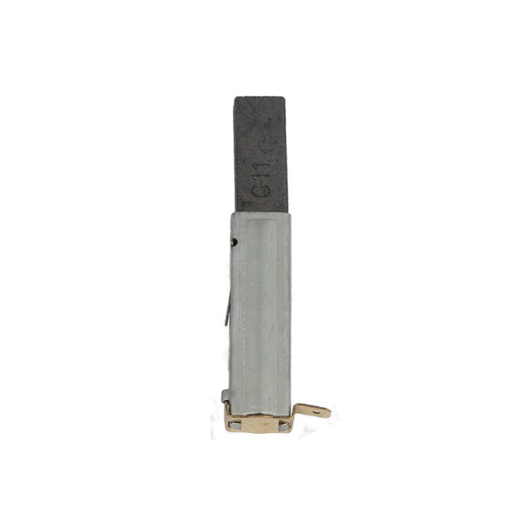Motor carbon brush with dark graphite tip on silver metal holder