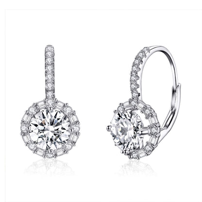 925 sterling silver round drop earrings with zircon pavé and clear center stones