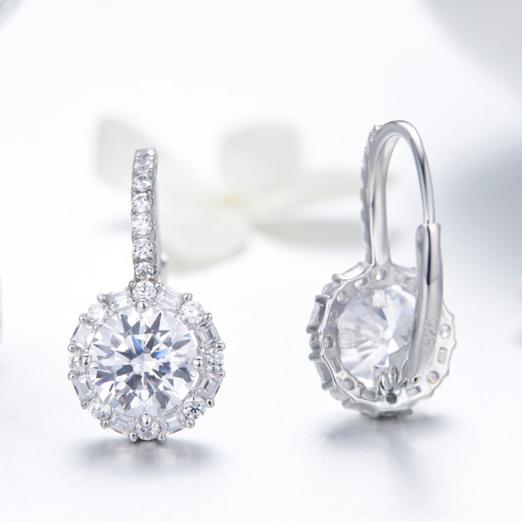 Sterling silver zircon round drop earrings with clear stones