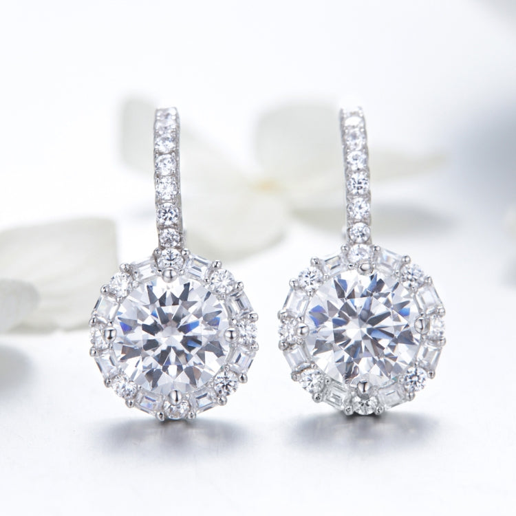 925 sterling silver zircon round drop earrings with halo-set round stones