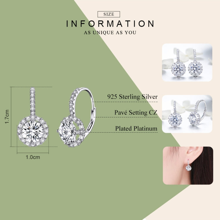 Sterling silver round zircon drop earrings with pavé setting, 1.7 cm