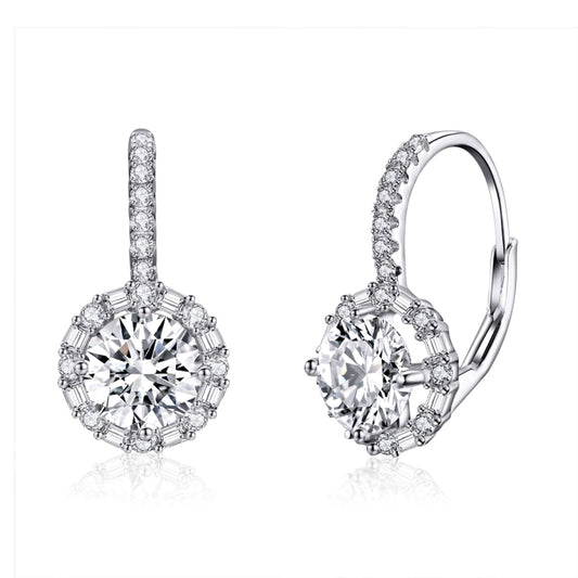925 sterling silver round drop earrings with zircon pavé and clear center stones