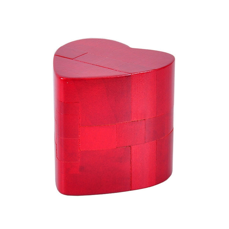 Red wooden rounded puzzle lock with carved panel seams
