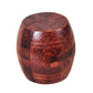 Brown wooden ball puzzle lock with carved grid and patch details