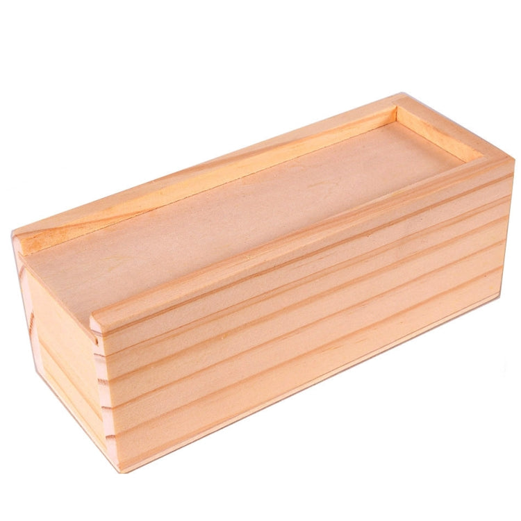 Light wood rectangular wooden puzzle box with hinged lid