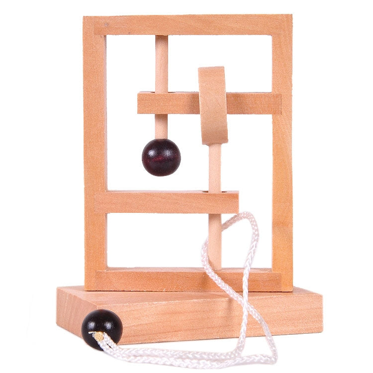 Wooden 3D untie rope thinking puzzle game with dark balls and light wood frame