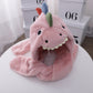 Pink dinosaur plush hat with scarf, one-size, oversized hood with horn and snout details