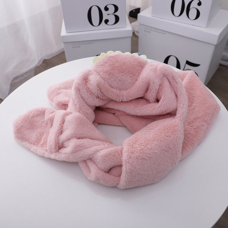 Pink plush velvet hat-scarf, thick cozy wrap (one size)