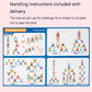 Instruction card with diagrams for stacking block levels and play steps