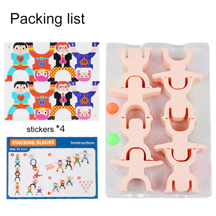 Packing contents: instruction card, four stickers, and tray of acrobatic block pieces