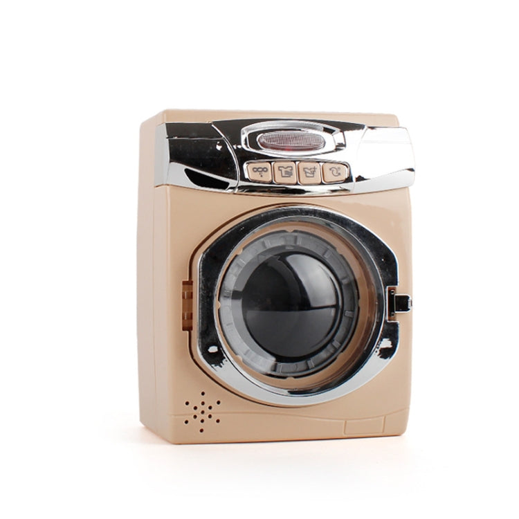Toy washing machine with beige body and round front door window