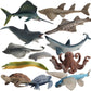 Assorted marine animal model ornaments set with multiple fish, turtle, eel, and octopus