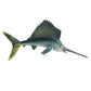 Green sailfish model ornament with striped dorsal fin and long beak