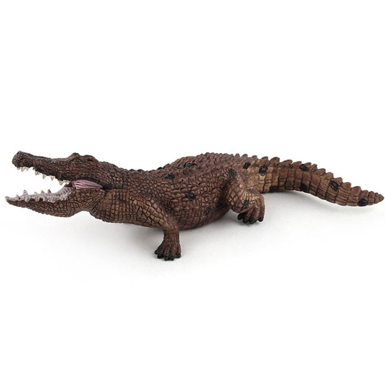 Brown crocodile PVC model toy with textured scales and open jaw showing teeth
