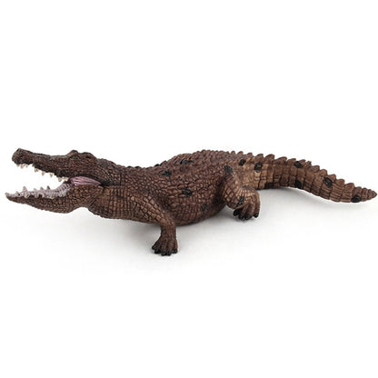 Brown crocodile PVC model toy with textured scales and open jaw showing teeth