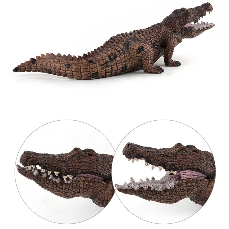 Brown crocodile toy with textured back and teeth along open mouth