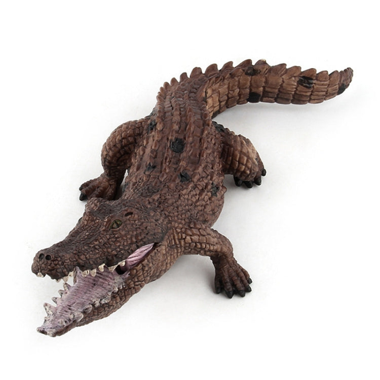Brown crocodile PVC model toy with open mouth and detailed scales