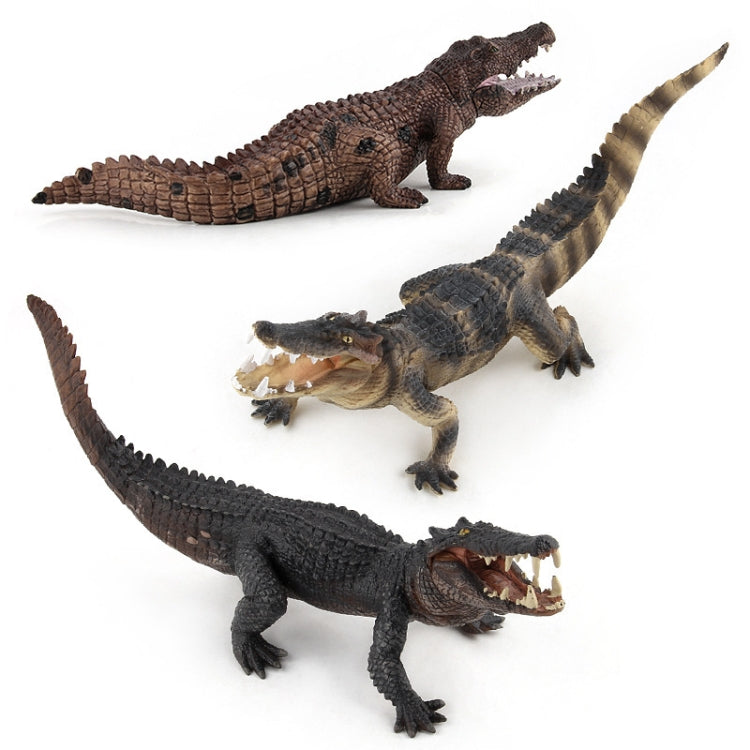 Crocodile model set with three poses, including brown and dark gray figures