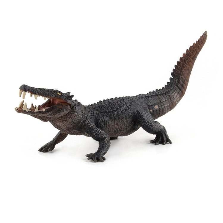 Dark gray crocodile PVC model toy with open mouth and visible teeth