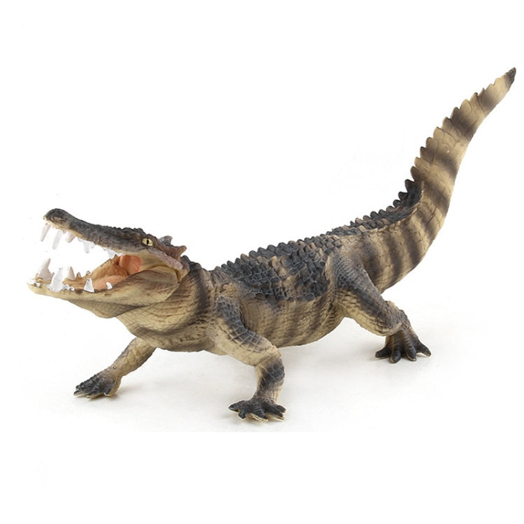 Dark gray crocodile model toy with open jaw and teeth detail