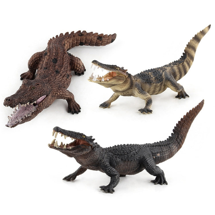 Crocodile toy set of three, featuring brown, tan, and dark gray figures