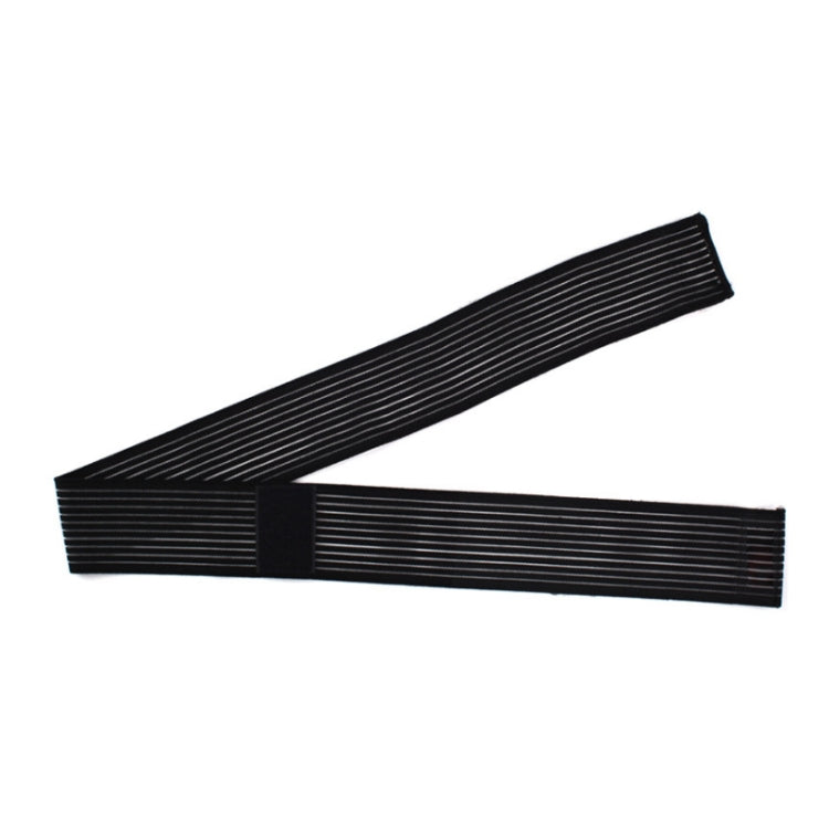 Pair of black striped knee wrap straps with hook-and-loop ends