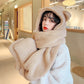 Plush bear-eared hood scarf with wraparound neck cover, cream