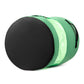 Round transparent potato grow bag with black fabric base and green fabric cover, side angle.