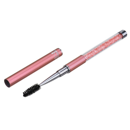 Pink spiral eyelash brush with glitter rhinestone pole and pen-sleeve cap