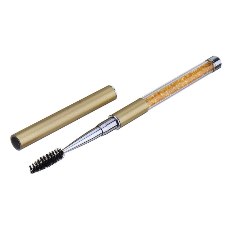 Gold spiral eyelash brush with glitter rhinestone pole and pen-sleeve cap