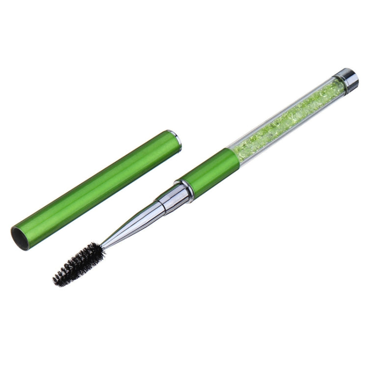 Green spiral eyelash brush with glitter rhinestone pole and pen-sleeve cap
