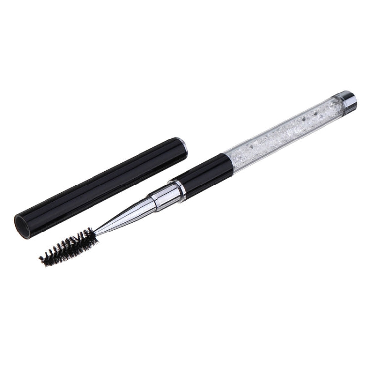 Black spiral eyelash brush with glitter rhinestone pole and pen-sleeve cap